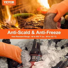 VEVOR Silicone Smoker Oven Gloves, Non-Slip Heat Resident BBQ Grill Gloves with Fingers, Waterproof & Hangable Design, Easy to Clean & Store