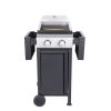 2-Burner Propane Gas BBQ Grill, Pizza Box, 24600BTU Output With Wire Enamel Cooking Grids For Outdoor Barbecue, Foldable Side Table, Hanging Basket