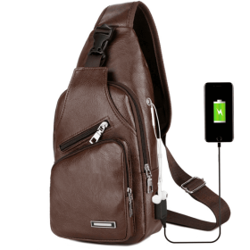 USB Portable Charging Chest Bag Messenger Bag (Option: Dark brown x2pcs)