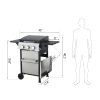 3-Burner Propane Gas BBQ Grill, SS Plancha, 36900BTU Output With Wire Enamel Cooking Grids For Outdoor Barbecue, Foldable Side Table, Hanging Basket
